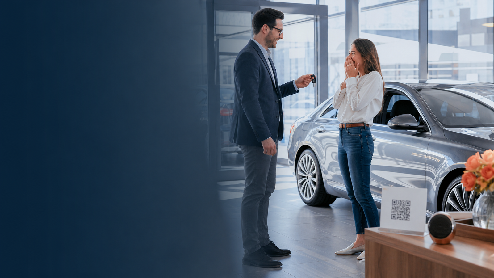 Emotionale Fahrzeugübergabe mit persönlichem Song-Moment im Autohaus