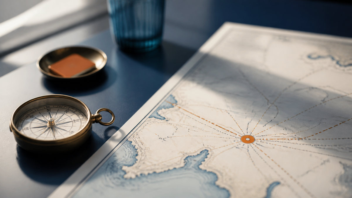 Navigationskarte und Kompass als Sinnbild für eine klare Marketingstrategie