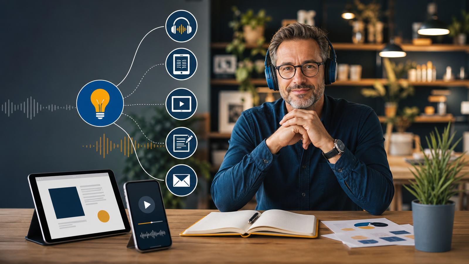Digitale Medienwelt für hörbare Inhalte und lokales Marketing